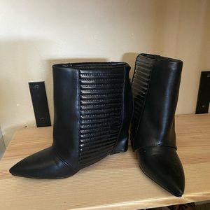 AZALEA WANG NEVER A BAD IDEA WEDGE BOOTIE IN BLACK BLACK PU 7